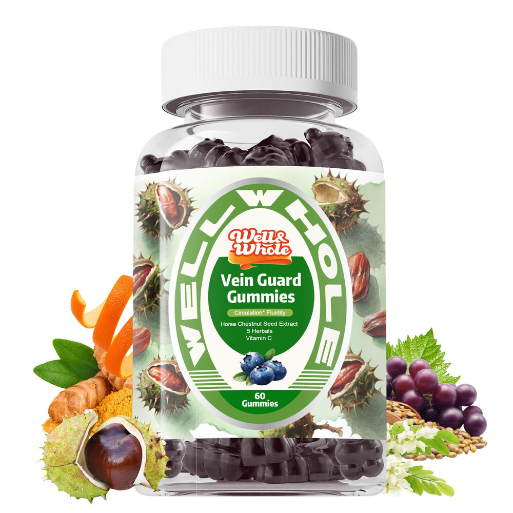 Well&Whole Horse Chestnut Extract Gummies bottle pour illustrating leg circulation support.
