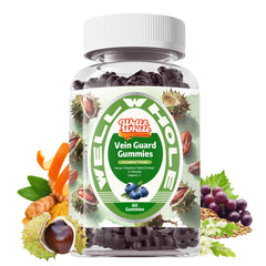Well&Whole Horse Chestnut Extract Gummies bottle pour illustrating leg circulation support.