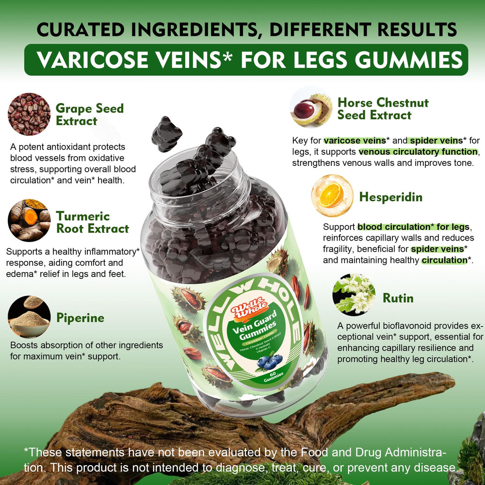 Well&Whole Horse Chestnut Extract Gummies close-up highlighting gummy texture and support for legs.