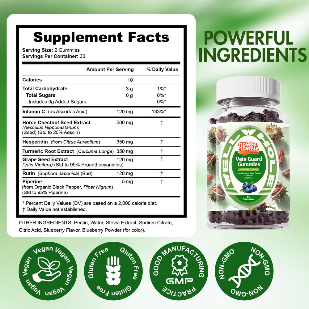 Well&Whole Horse Chestnut Extract Gummies ingredients panel detail for informed choice.