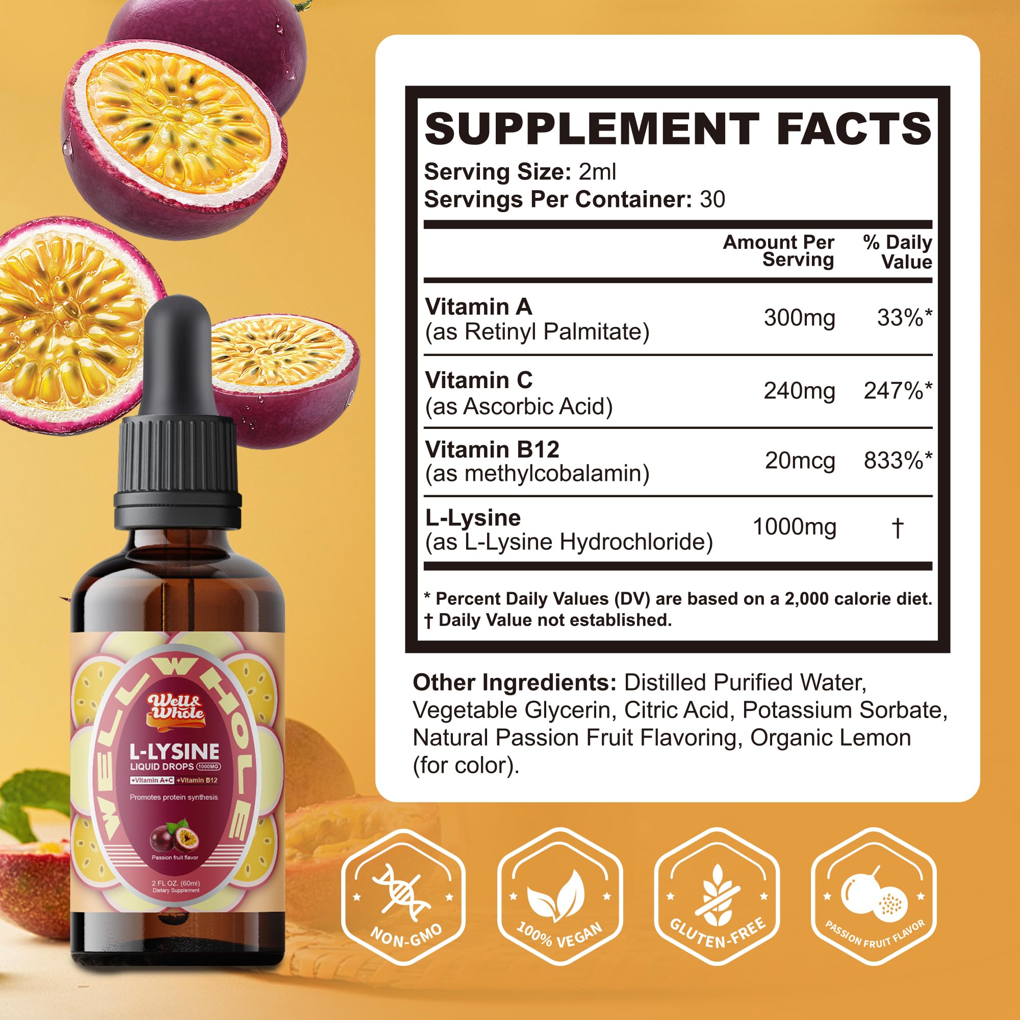 Well&Whole L-Lysine drops pour shows easy daily dosing