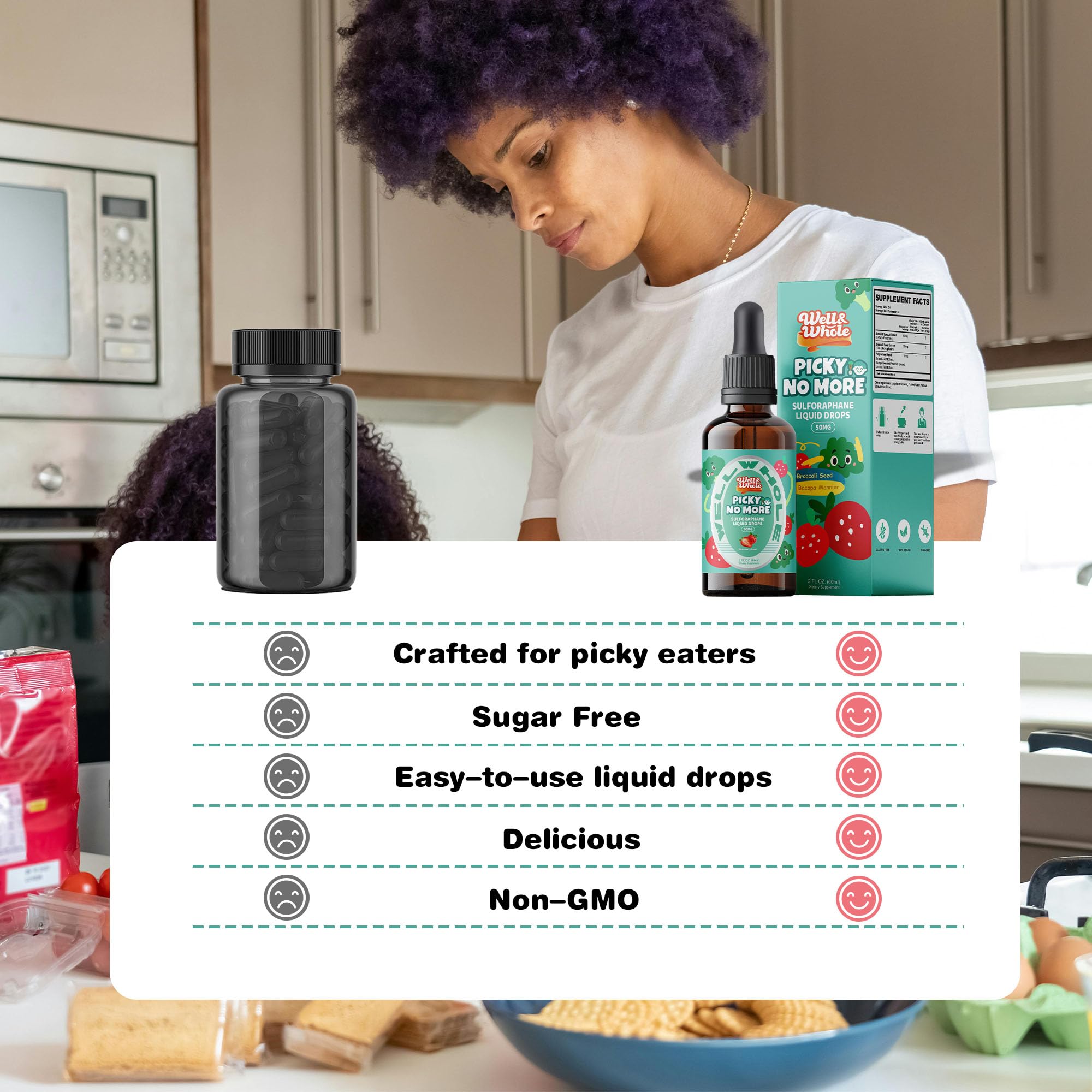Well&Whole sulforaphane kids liquid easy dosing simplifies family nutrition routines.