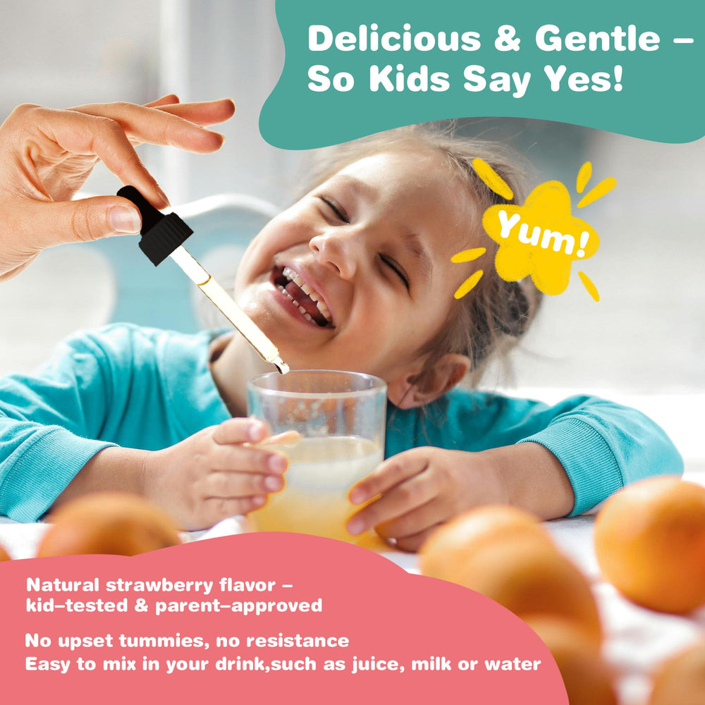 Well&Whole sulforaphane kids liquid strawberry flavor appeals to children.