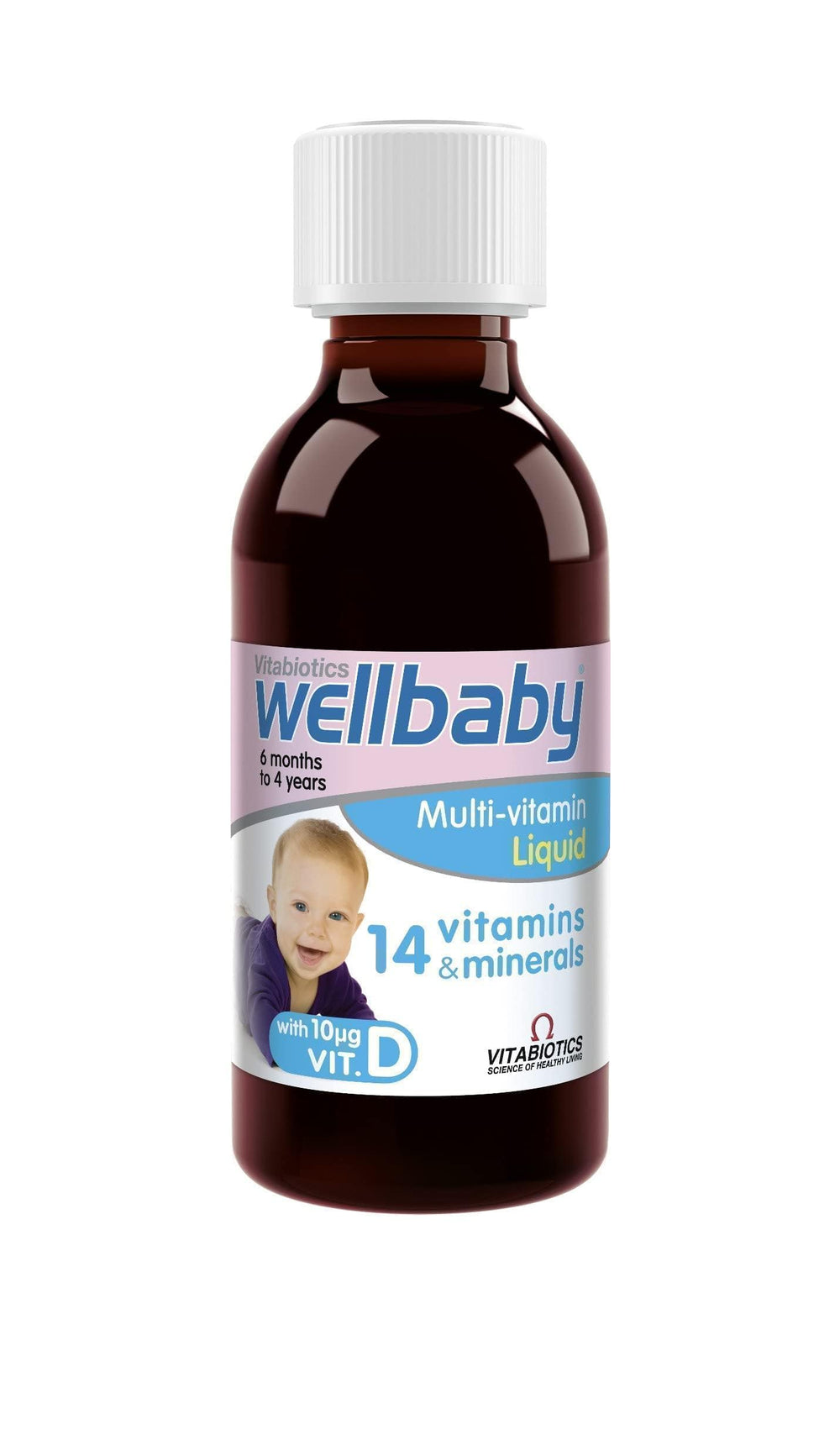 Wellbaby Multi-Vitamin Liquid being mixed into milk or water for daily use.