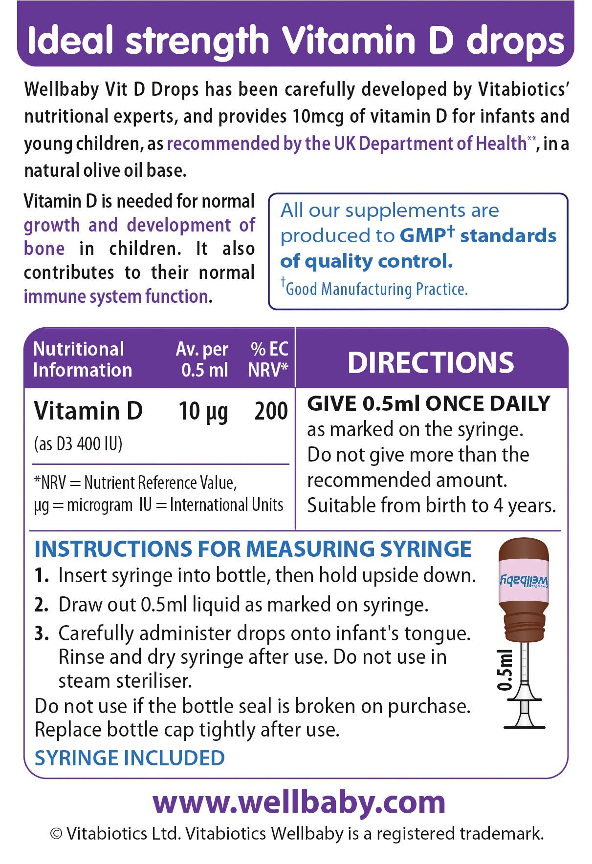 Wellbaby Vitamin D Drops packaging shows UK No.1 baby supplement brand
