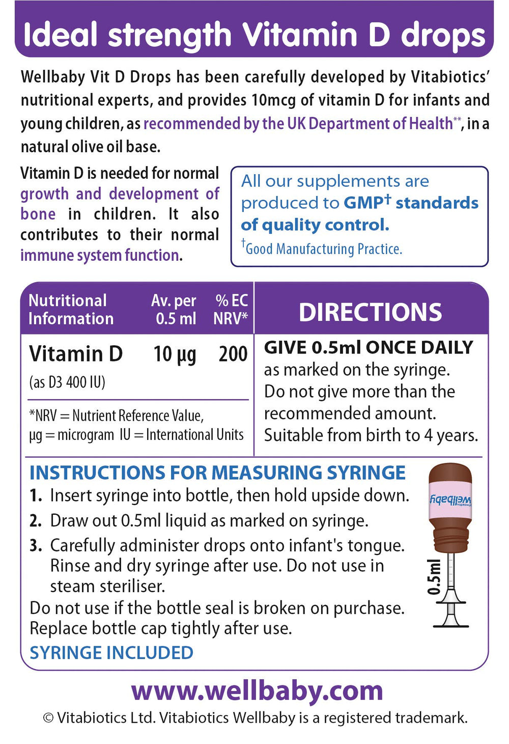 Wellbaby Vitamin D Drops packaging shows UK No.1 baby supplement brand