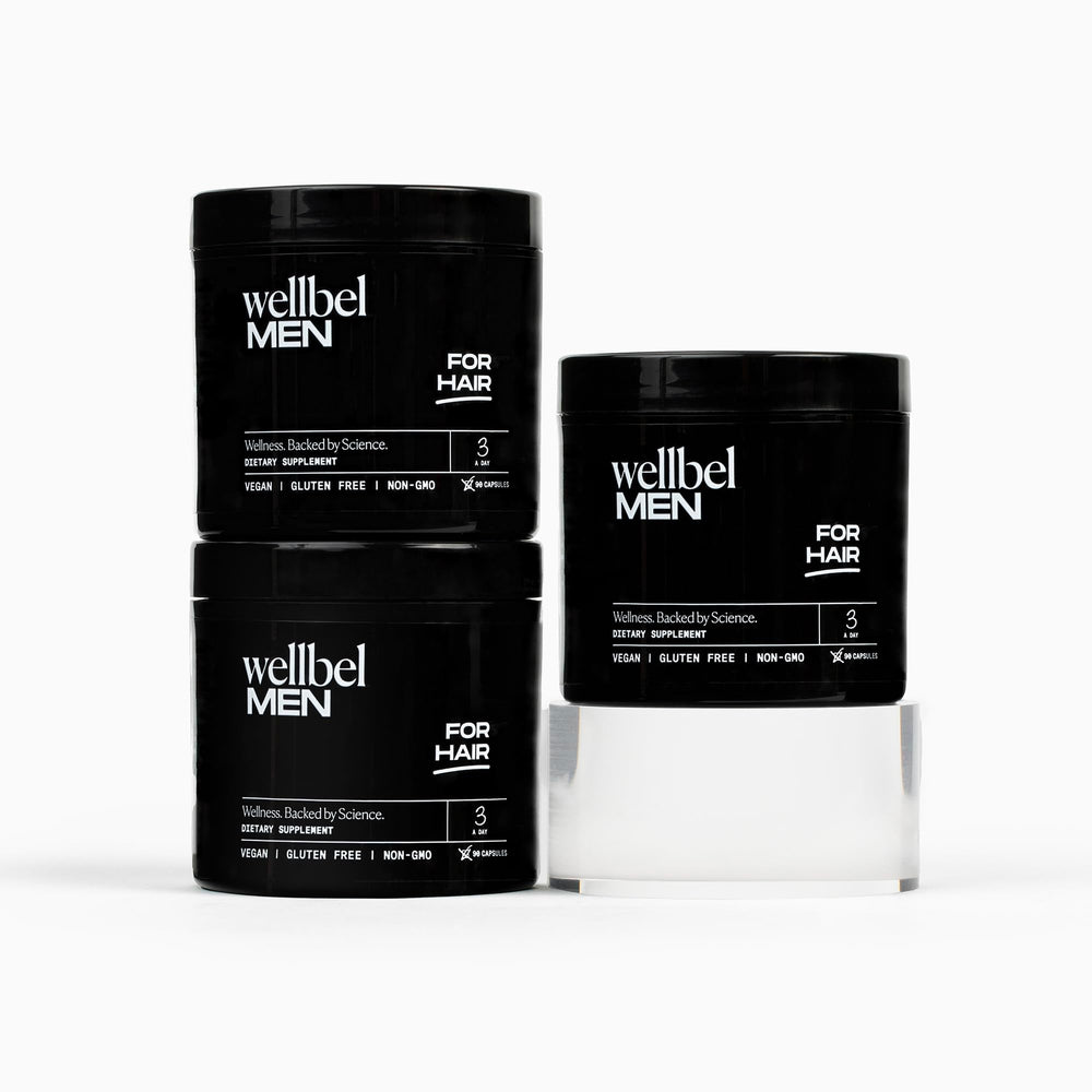 WELLBEL Men bottle front view highlighting hair health support