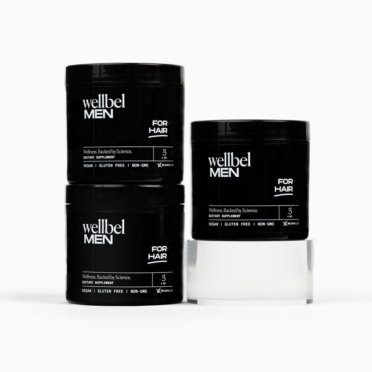 WELLBEL Men bottle front view highlighting hair health support