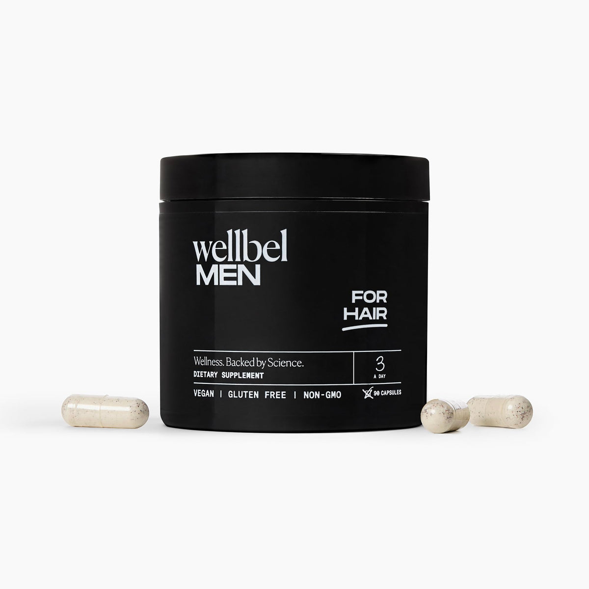 WELLBEL Men bottle front signaling vegan daily support for hair health
