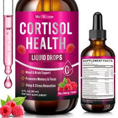 WellBloom Cortisol Reducer bottle with dropper for fast-absorbing stress support.