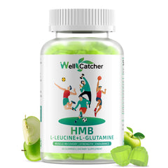 Wellcatcher HMB Leucine Gummies bottle close-up for post-workout recovery.