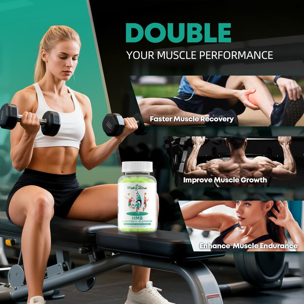 Wellcatcher HMB Leucine Gummies being poured for easy daily muscle support.