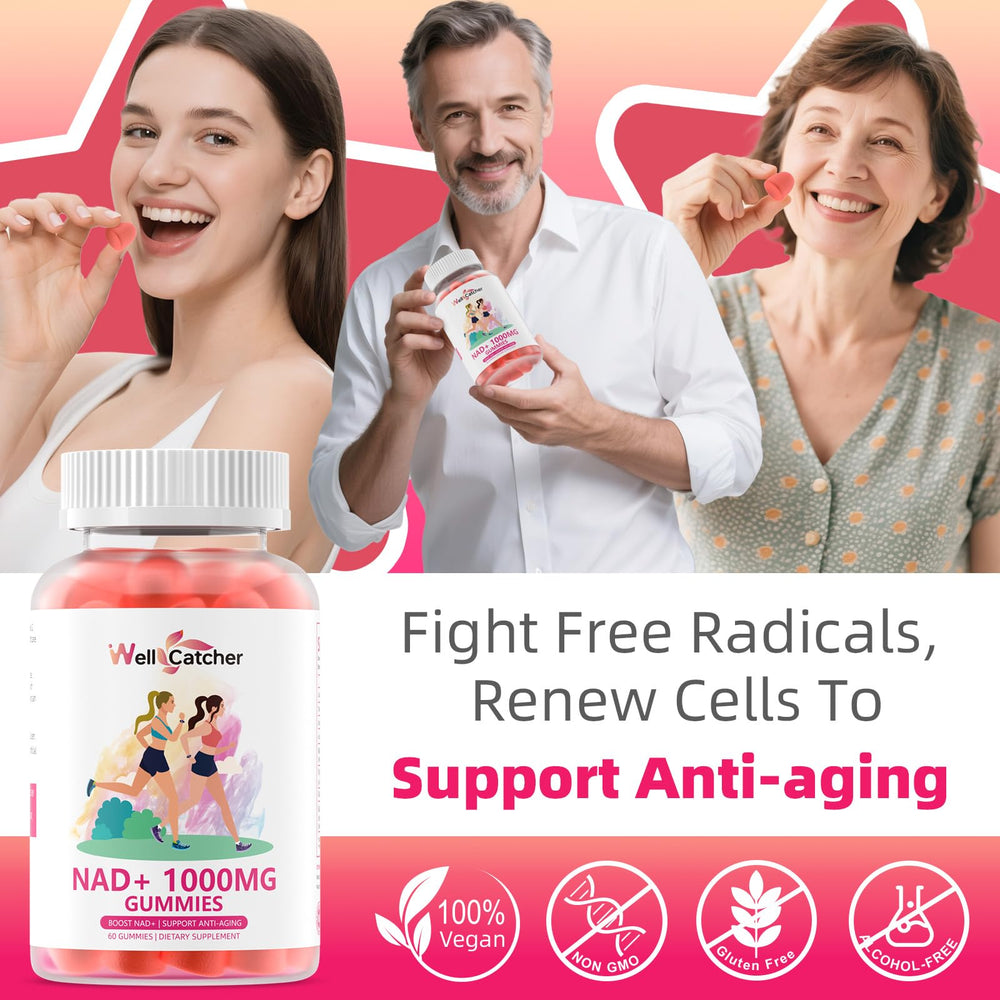 Wellcatcher NAD+ Plus peach gummies ready for on-the-go daily nutrition