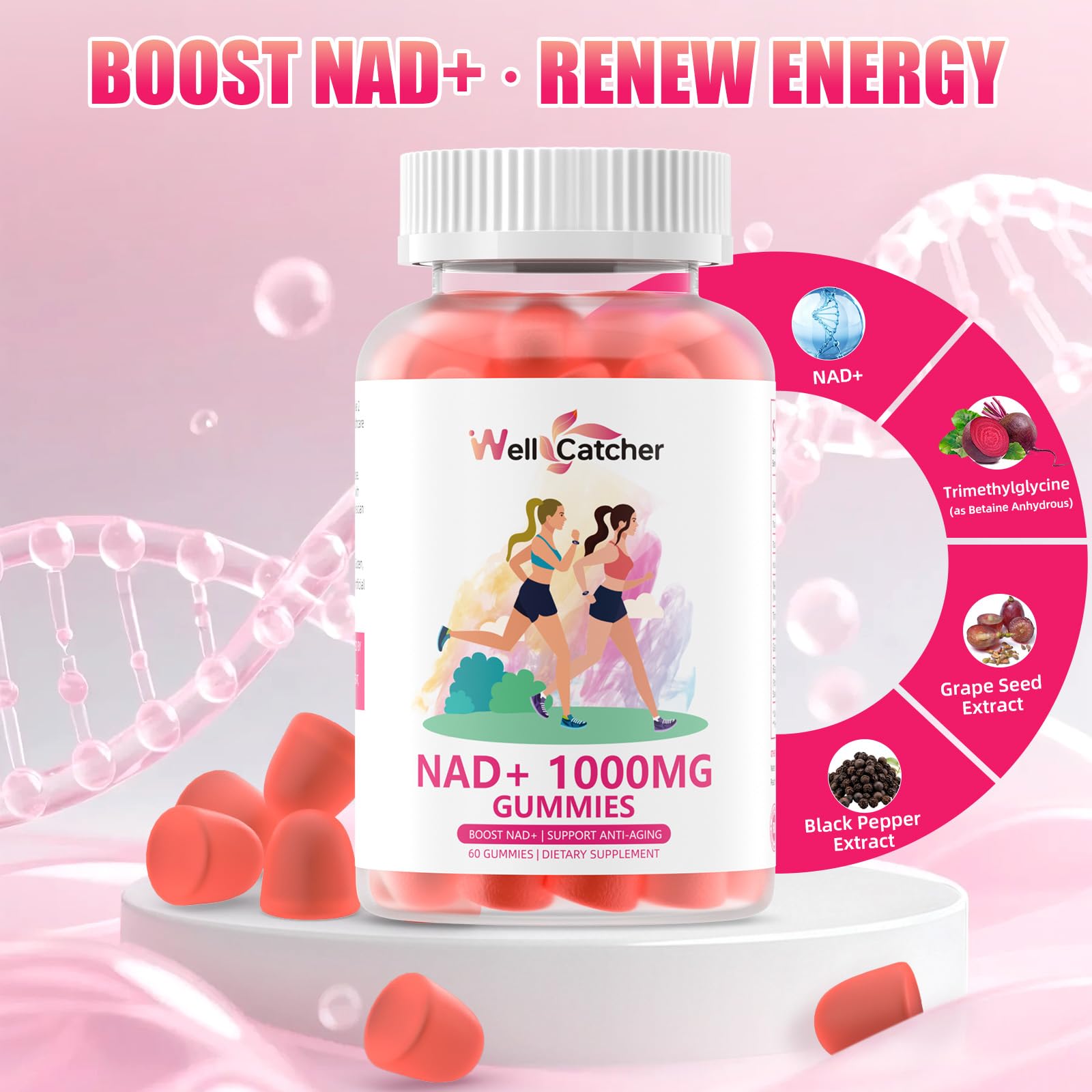 Wellcatcher NAD+ Plus sugar-free vegan label for dietary preferences