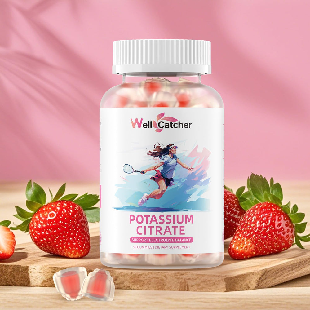 Wellcatcher potassium gummies vegan non-GMO symbol highlights clean-label appeal