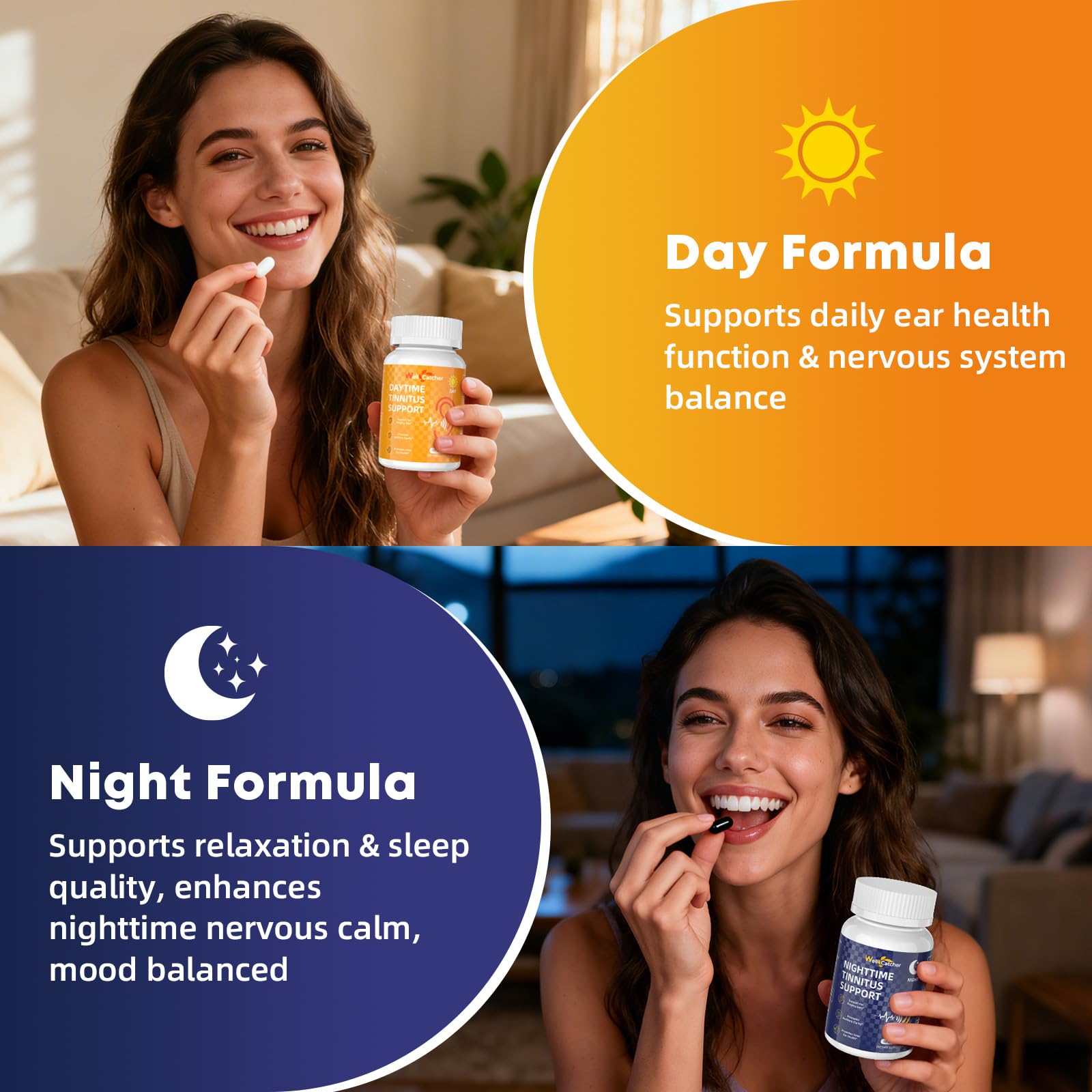 Wellcatcher tinnitus support lifestyle scene with daily routine and calm moments