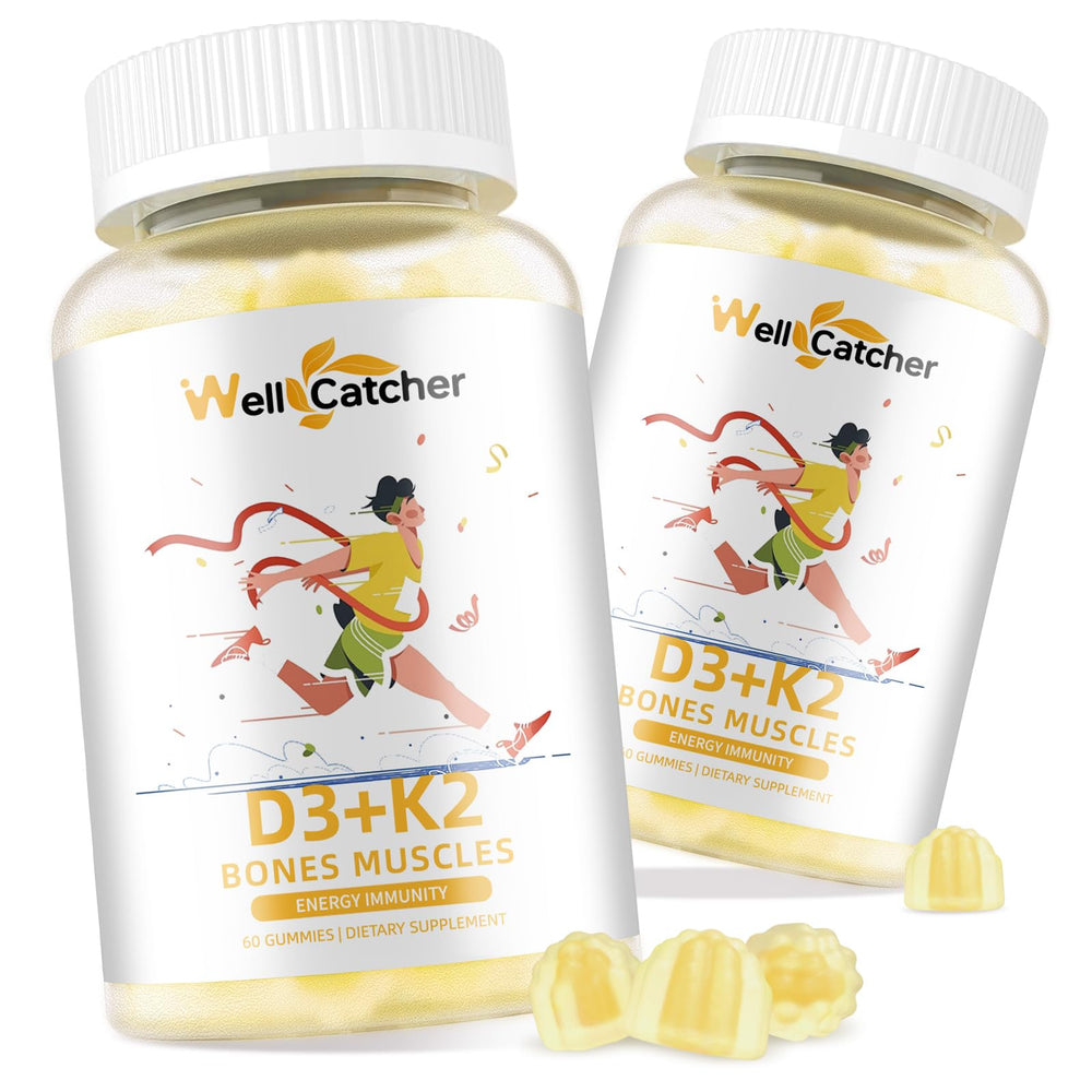Wellcatcher Vitamin D3 K2 Gummies bottle front view with mango flavor and calcium support