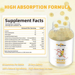 Wellcatcher Vitamin D3 K2 Gummies bottle label showing D3 MK-7 and B vitamins