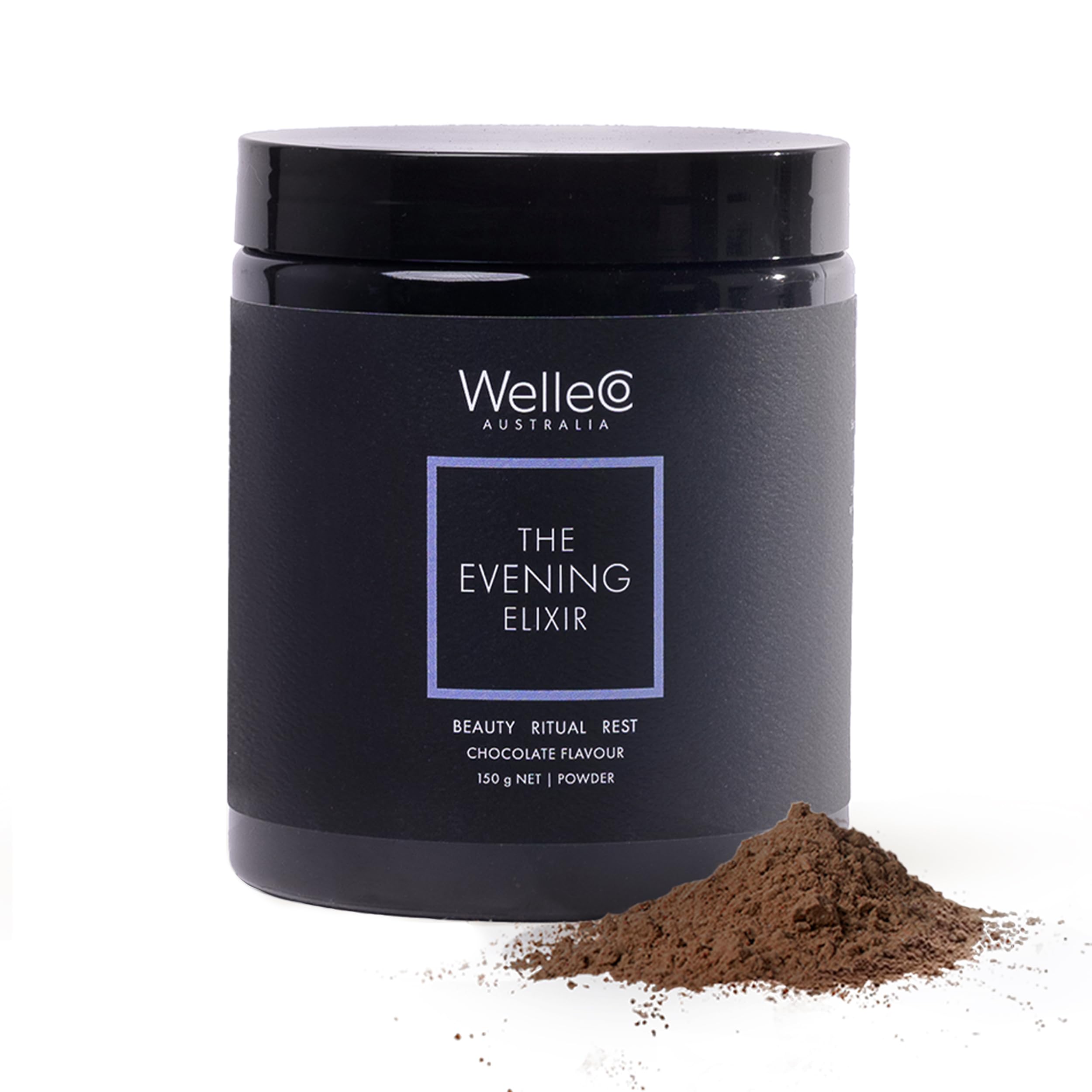 WelleCo Evening Elixir chocolate mug for a calming nighttime ritual and glow.