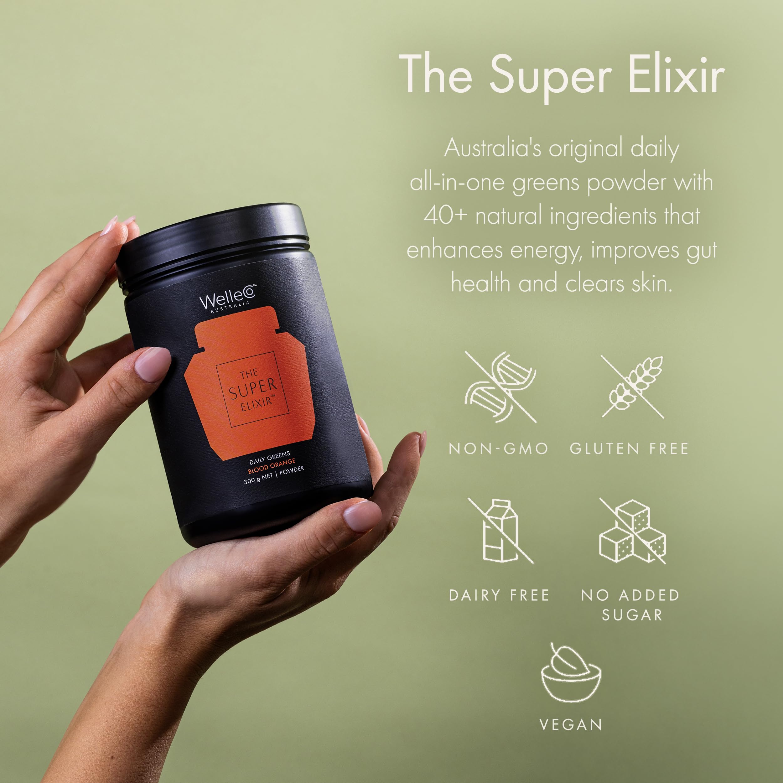 WelleCo Super Elixir mixed with coconut water for morning boost.