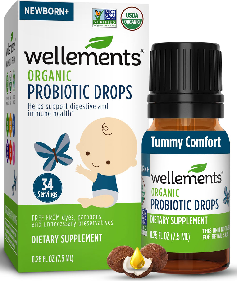 Wellements Organic Baby Probiotic Drops bottle for easy daily administration