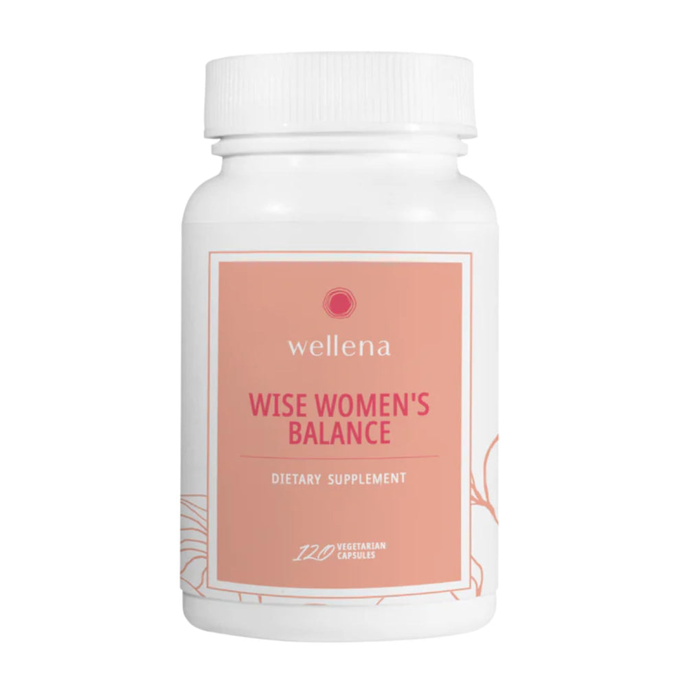 Wellena Wise Women’s Balance bottle pouring capsules, daily support.