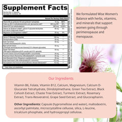 Wellena Wise Women’s Balance capsules closeup, vegetarian formula.