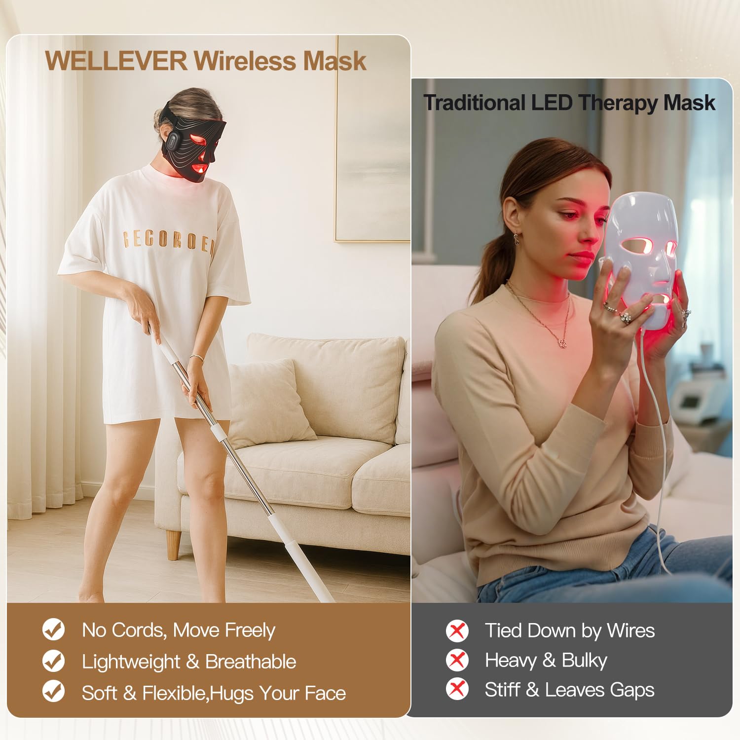 WELLEVER Red Light Mask soft silicone design feels gentle on skin.