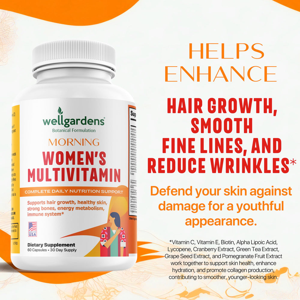 Wellgardens capsules highlight biotin and zinc for stronger, shinier hair.