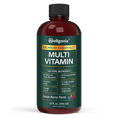 Wellgenix Balanced Essentials berry liquid bottle for convenient daily nutrition.