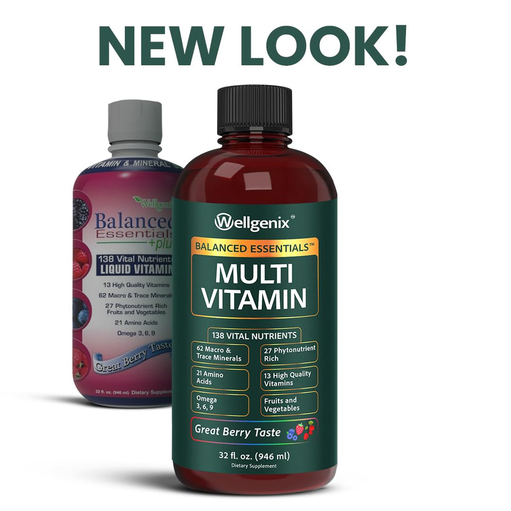 Wellgenix Balanced Essentials Plus bottle with dropper highlights easy dosing.