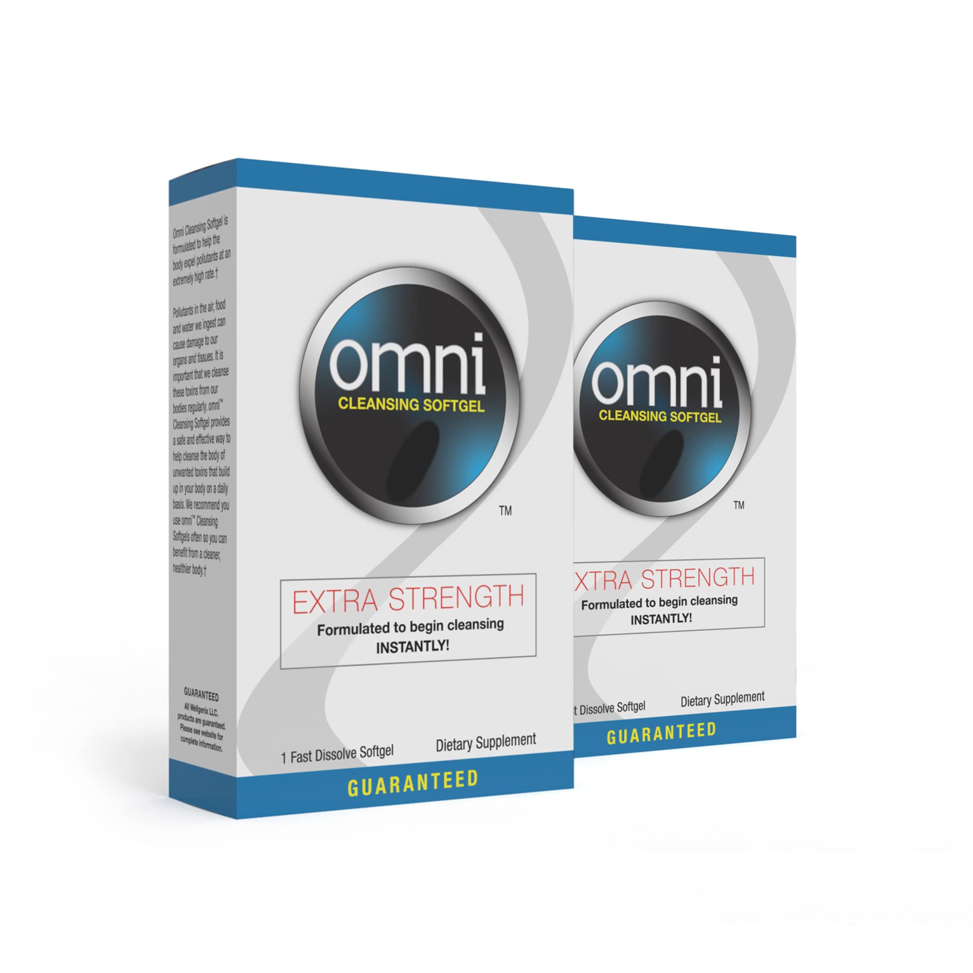 Wellgenix Omni bottle front view with extra-strength herbal cleanse formula.