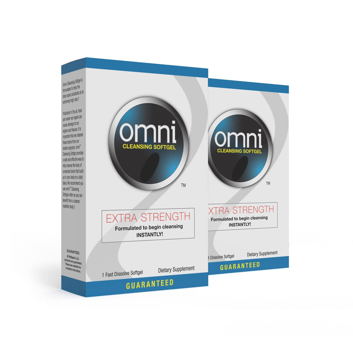 Wellgenix Omni bottle front view with extra-strength herbal cleanse formula.