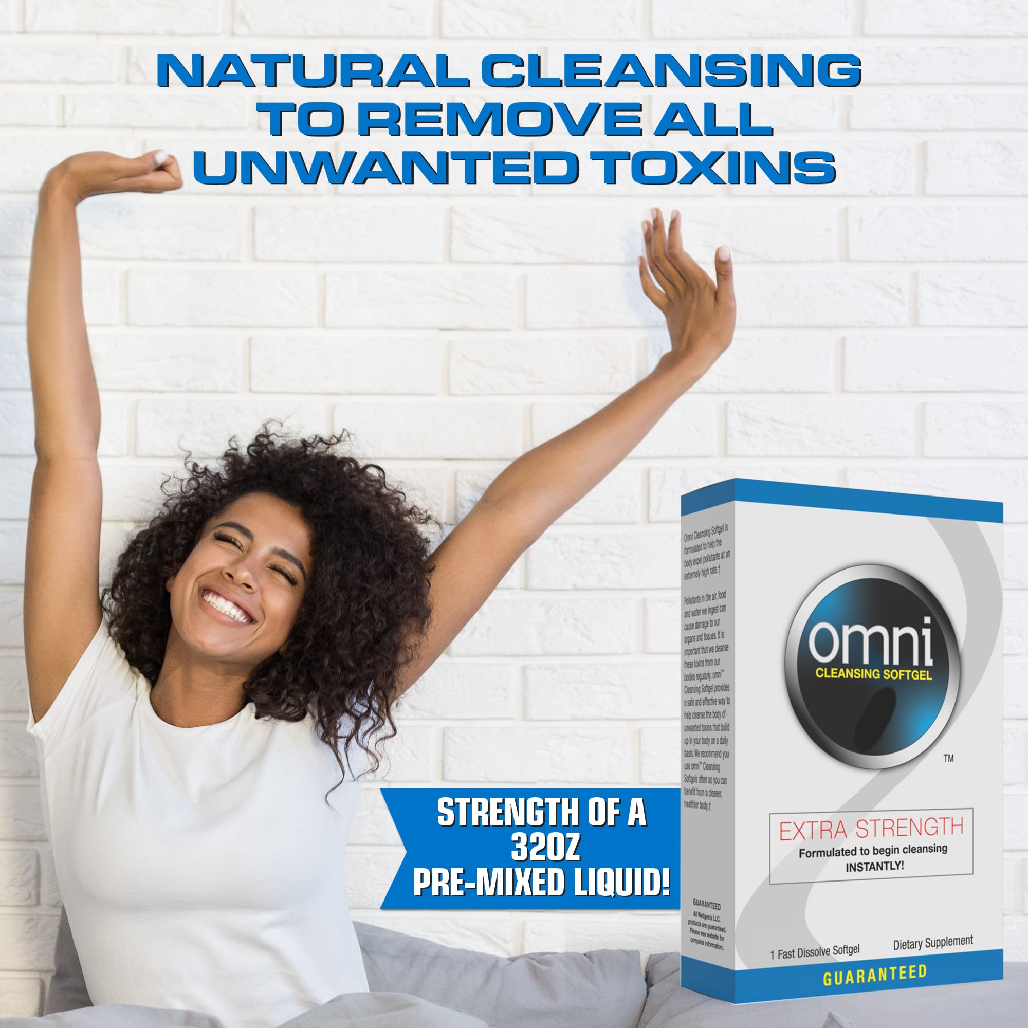 Wellgenix Omni softgel capsules ready to take with water.