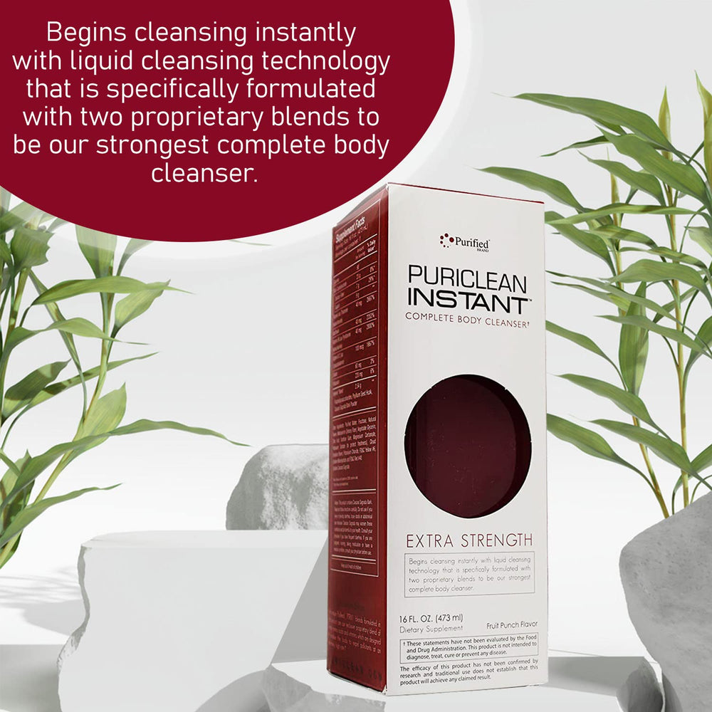 Wellgenix Puriclean glass poured, vibrant fruit punch detox beverage.