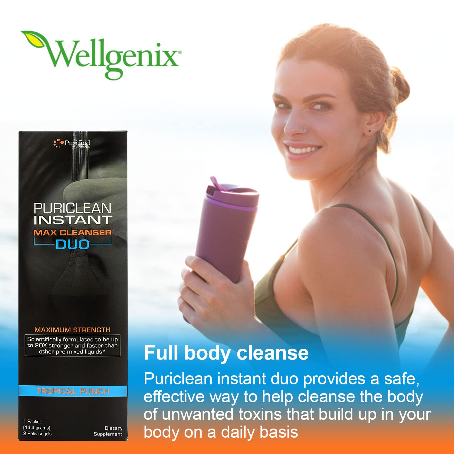 Wellgenix Puriclean ingredients list featuring burdock and dandelion herbs for natural notes