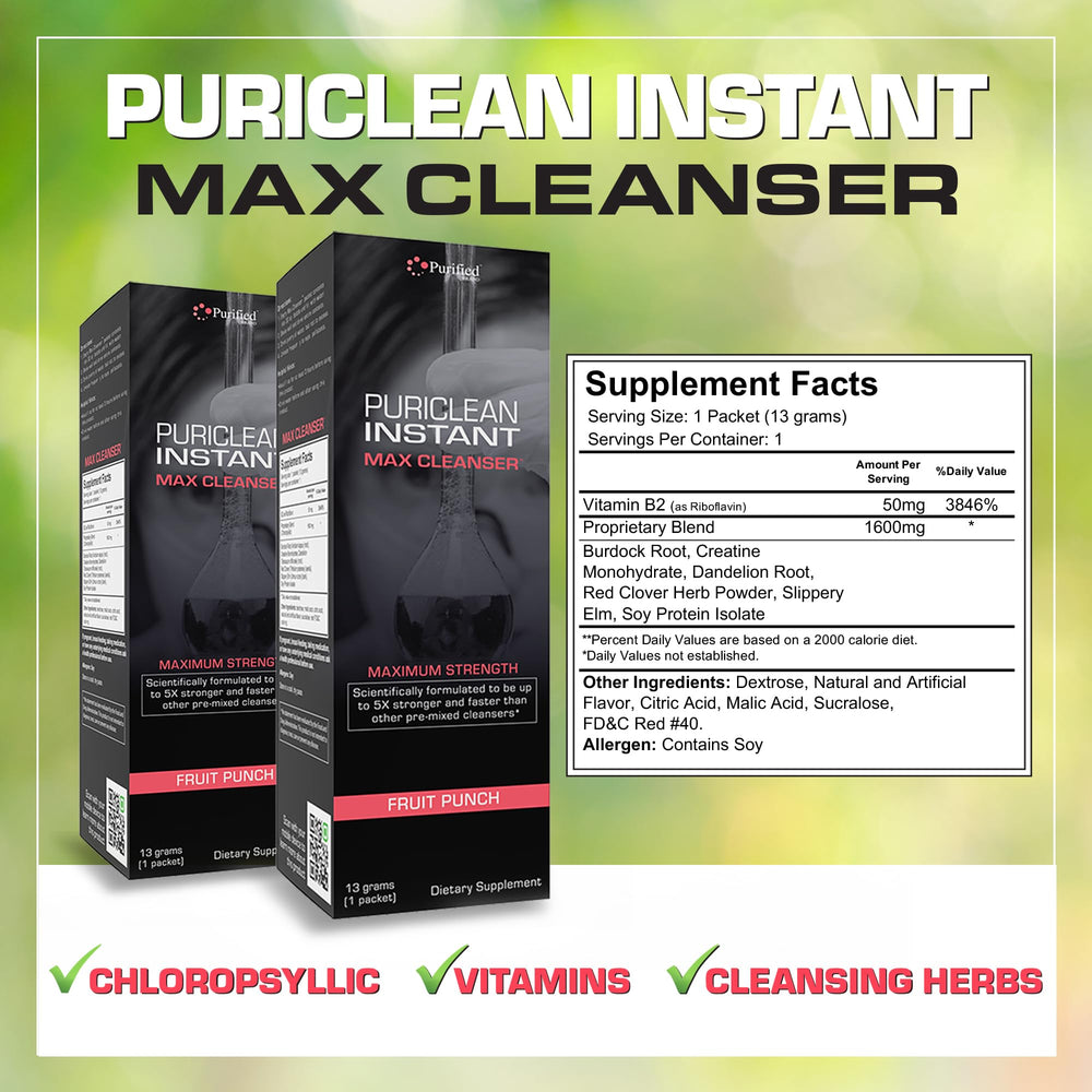 Fruit Punch flavored Wellgenix Puriclean Instant Max in a glass.