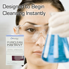 Wellgenix Puriclean liquid being poured into a glass for on-the-go use