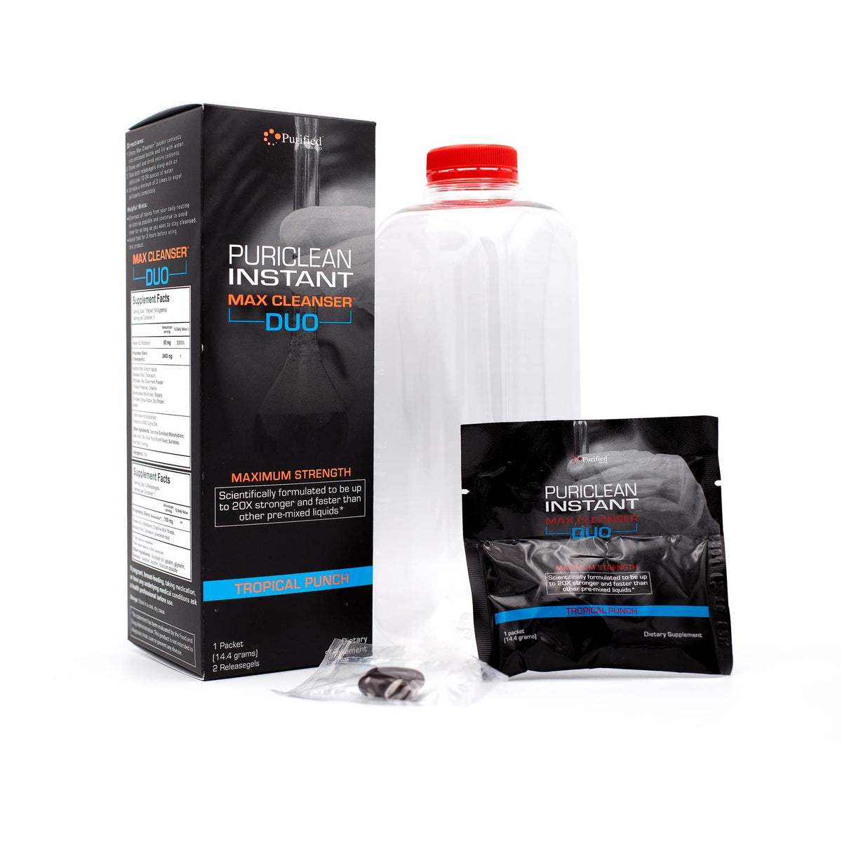 Wellgenix Puriclean powder pour demonstrates fast-dissolving detox for a smooth start