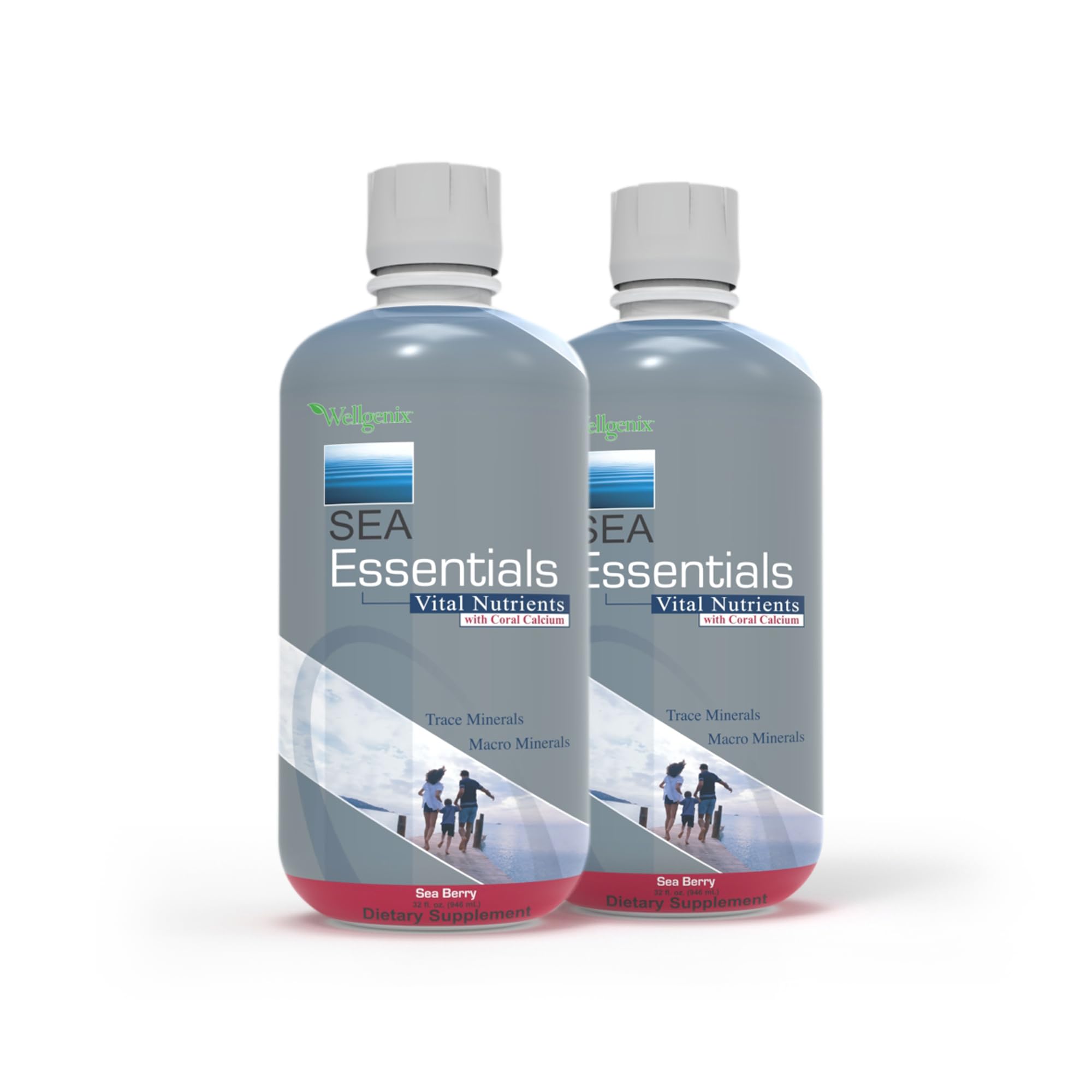 Wellgenix Sea Essentials bottle front view with sea berry flavor for daily support.
