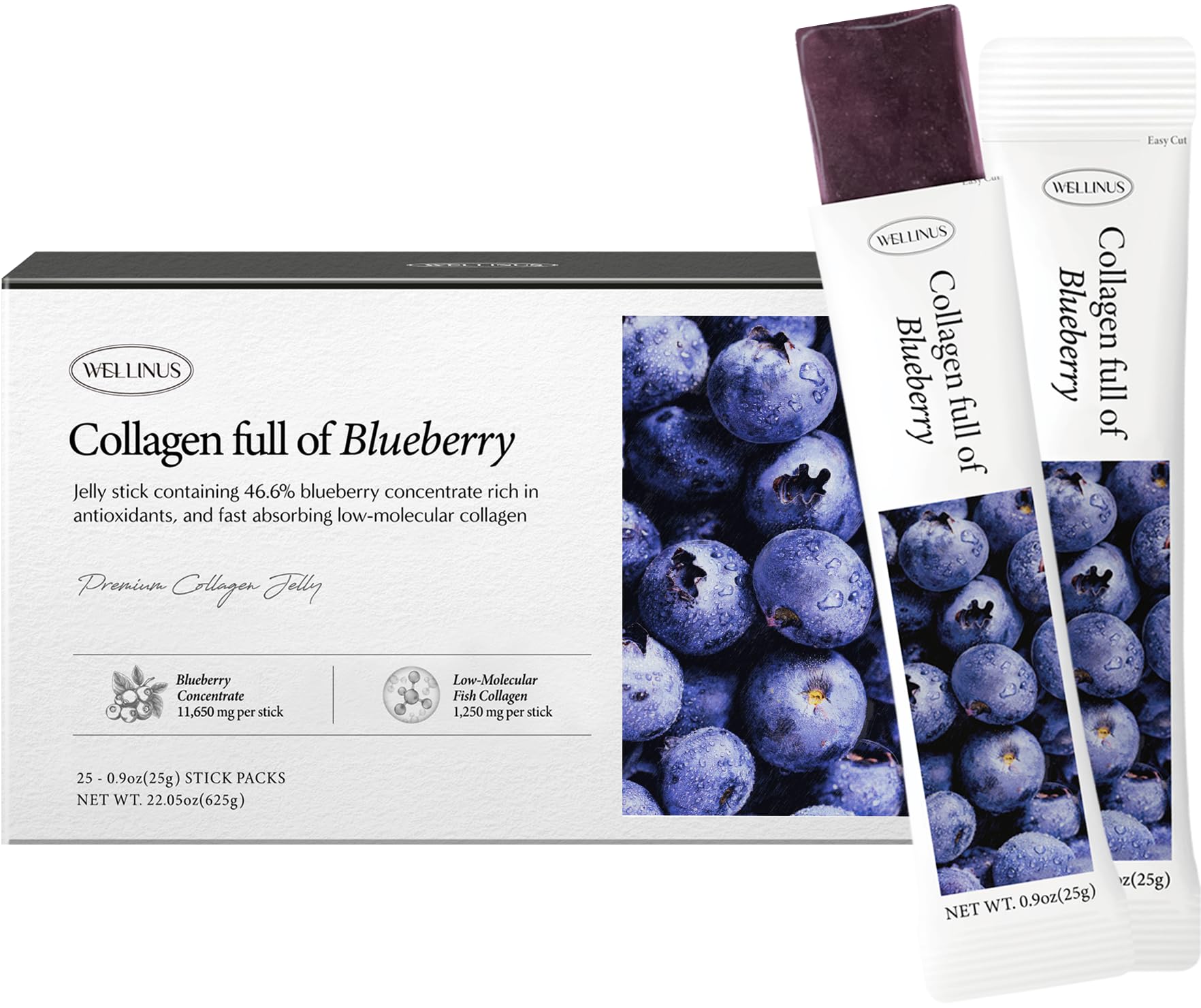 Wellinus Korean collagen jelly blue blueberry stick pack for on the go beauty support