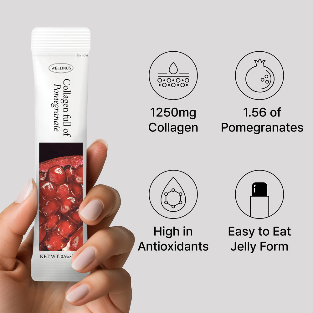 WELLINUS pomegranate jelly snack supports hydration and a smooth complexion as part of your daily ritual.