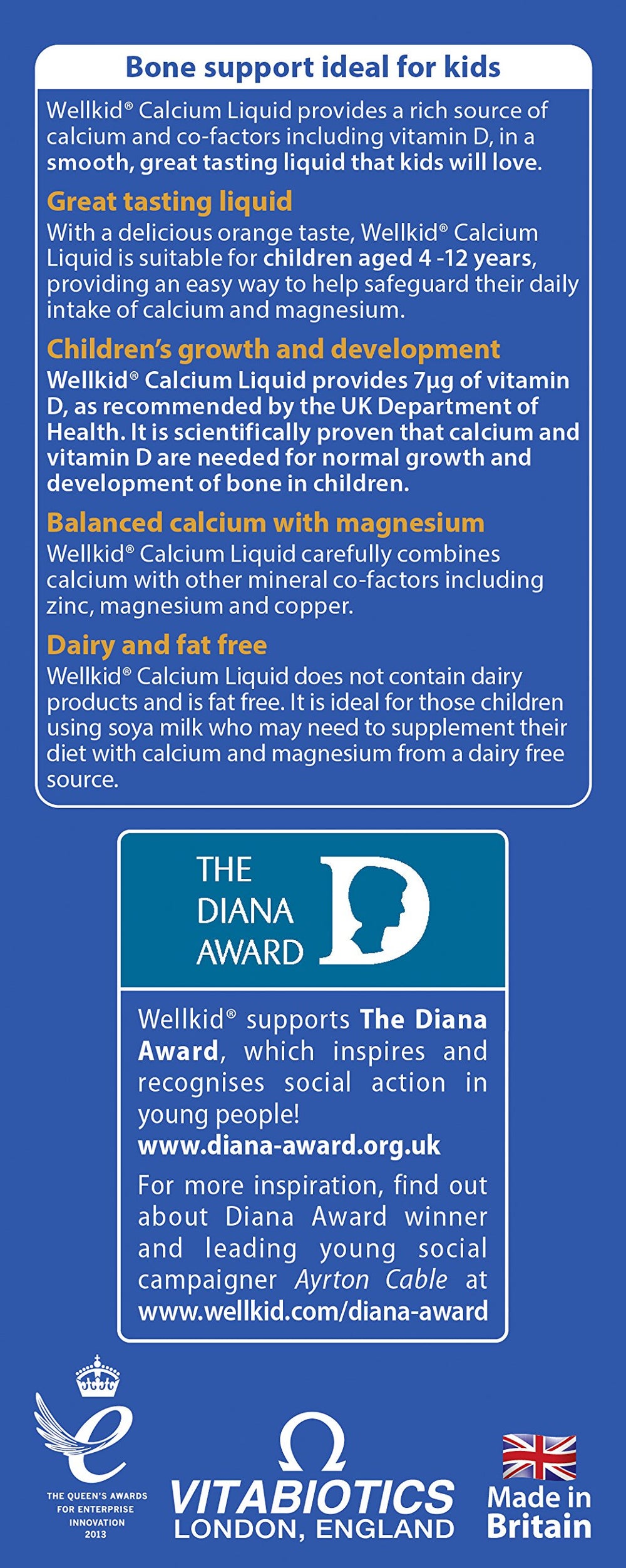 Wellkid Calcium Liquid label closeup showcasing vitamin D and minerals.