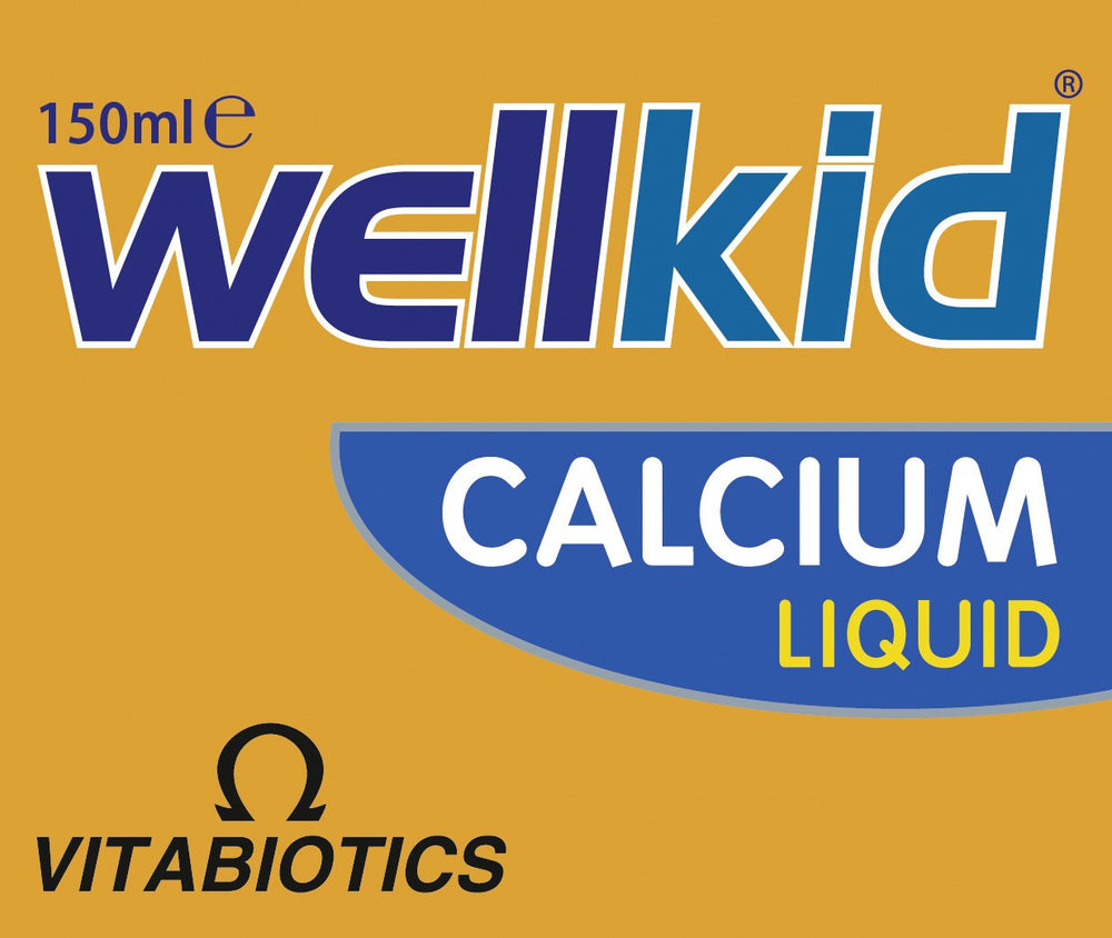 Wellkid Calcium Liquid serving cup ready for measured daily use.