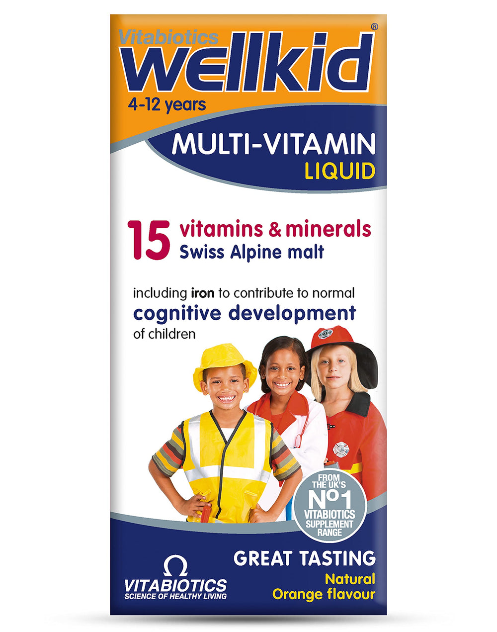 Wellkid Multi-Vitamin Liquid bottle front showing bright label for kids' daily nutrition