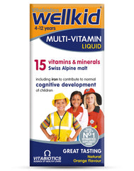 Wellkid Multi-Vitamin Liquid bottle front showing bright label for kids' daily nutrition
