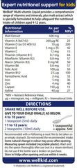 Wellkid Multi-Vitamin Liquid label close-up highlighting no artificial additives