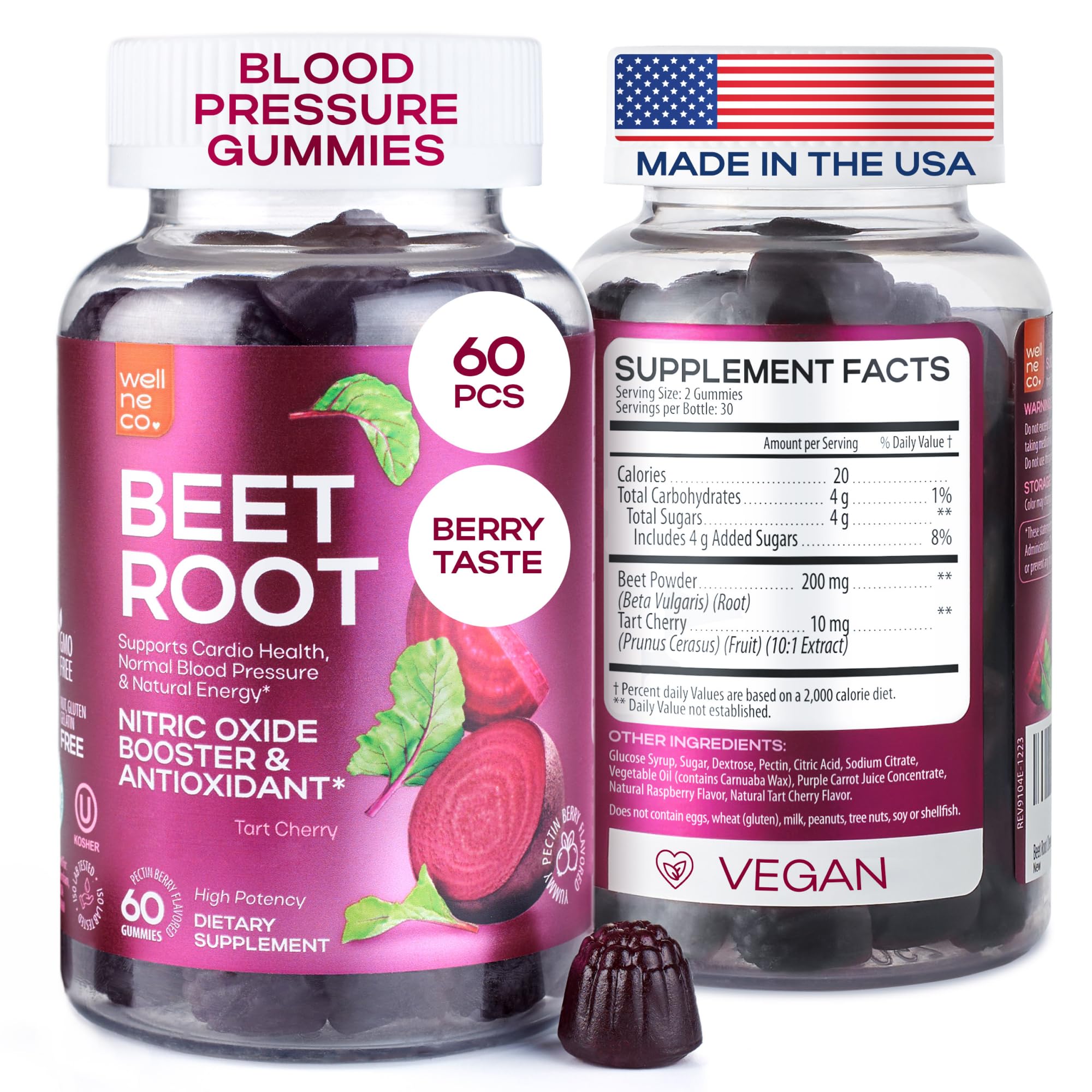 Wellneco Beet Chews bottle front view, convenient daily cardio-support option.