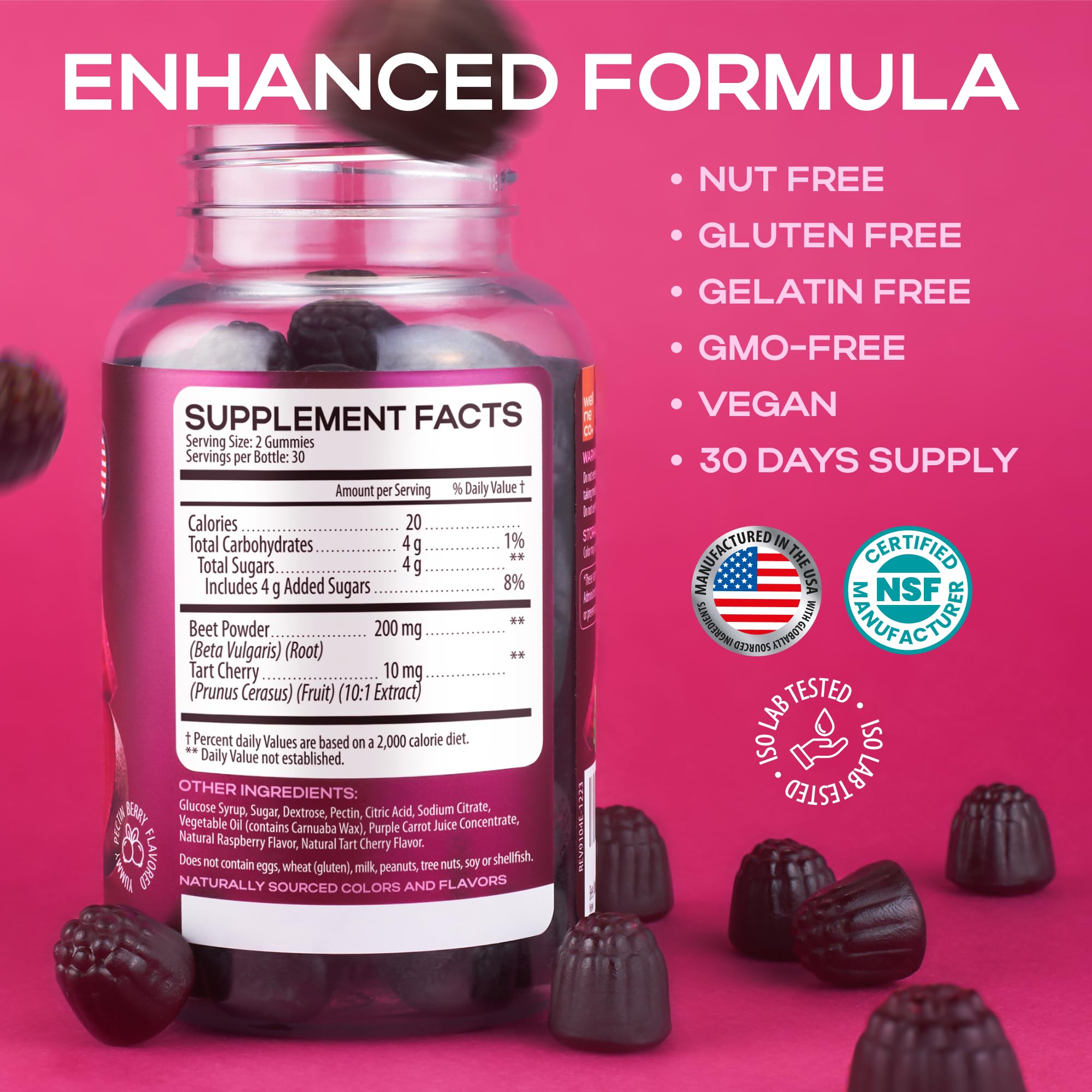 Serving info card shows 60 pieces, 2 gummies daily.
