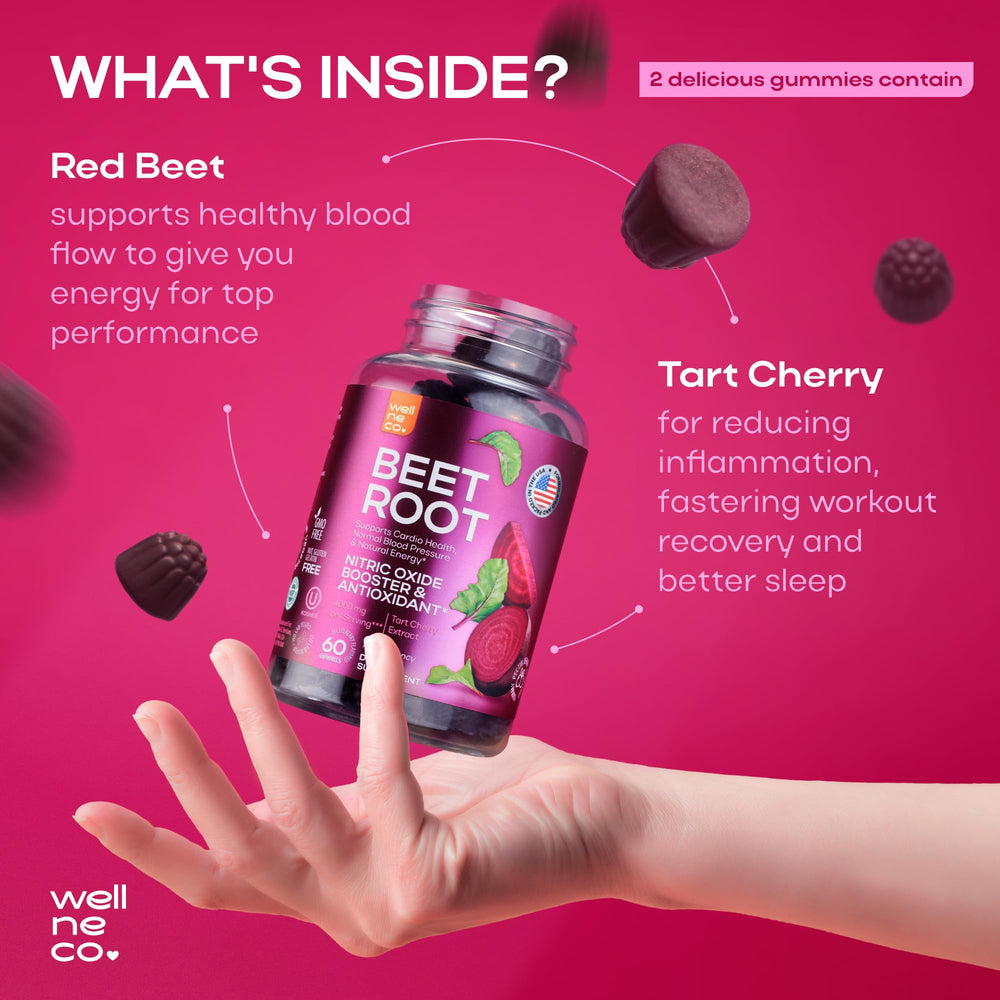 Beet and tart cherry ingredients may support daily wellness and circulation.